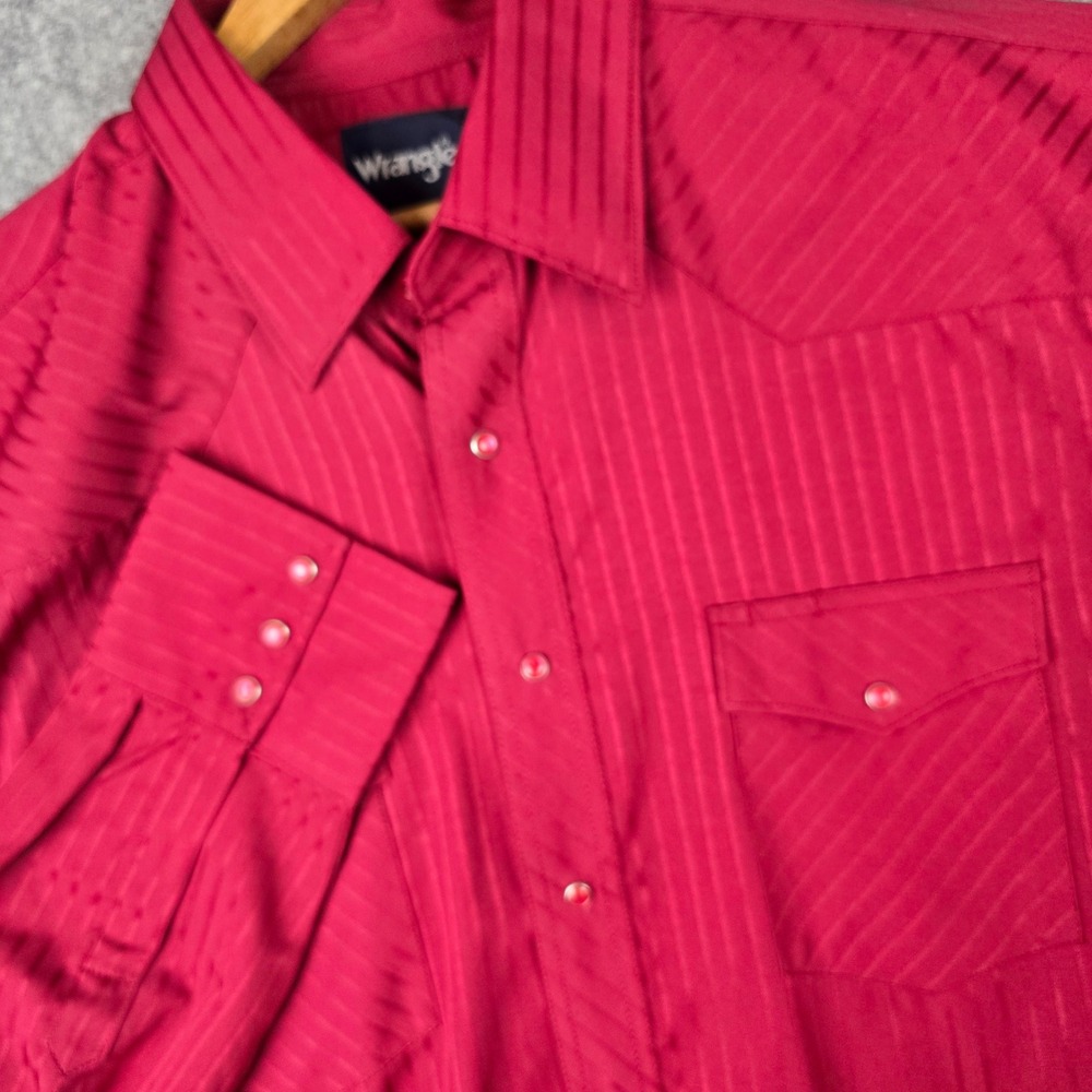 Wrangler Western Shirt Mens‎ XLT Red Pearl Snap Long Sleeve Tonal Stripe Tall